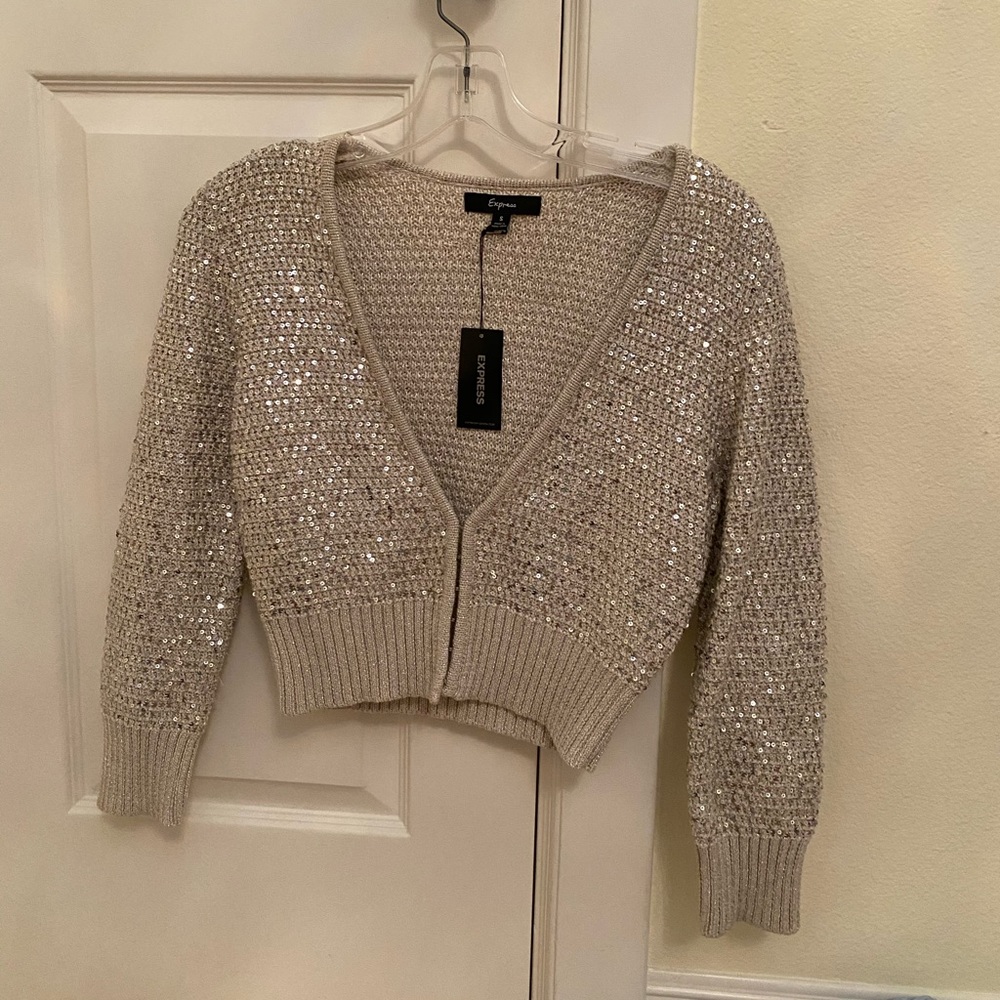 BRAND NEW Sequin cream cardigan size small
